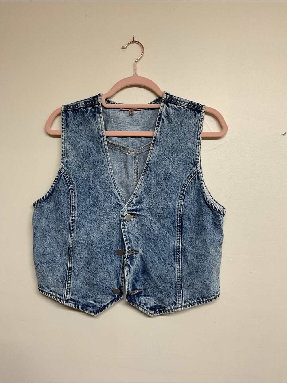 Classic Women's Acid Wash Denim Vest - Blue
